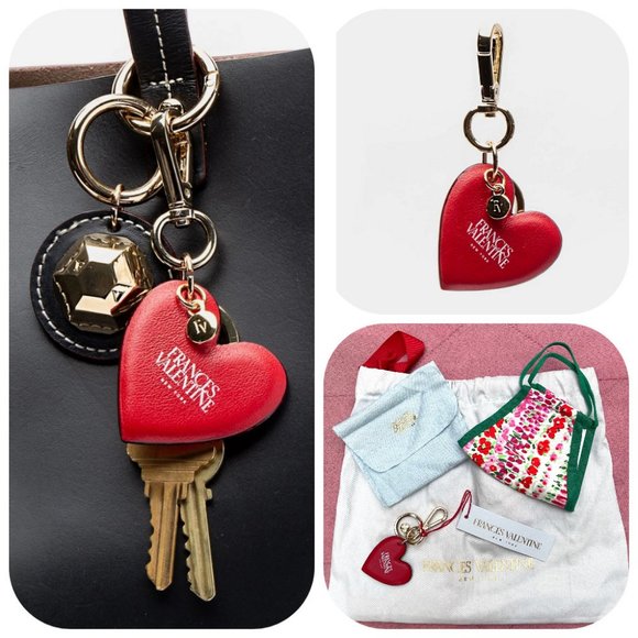 NWT Frances Valentine nappa Leather Heart Keychain w face mask - Picture 1 of 11
